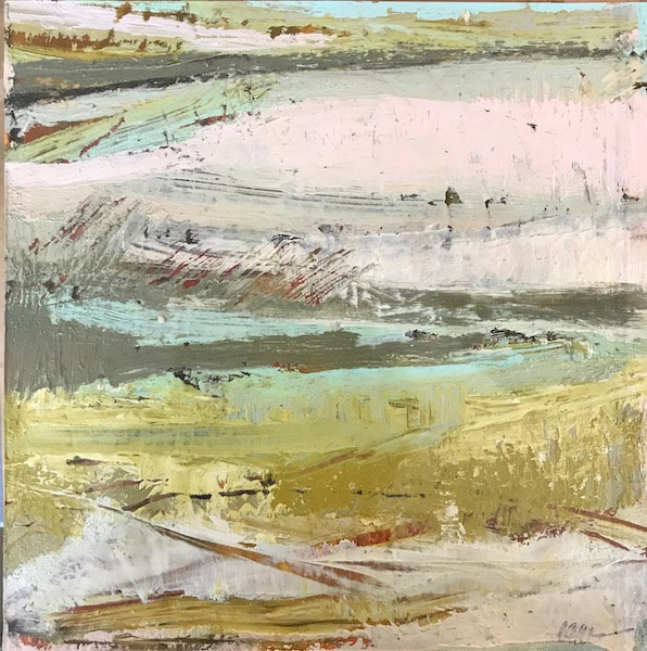 Lines in the Sand 5, oil and cold wax on panel, 6"x6", $135, framed